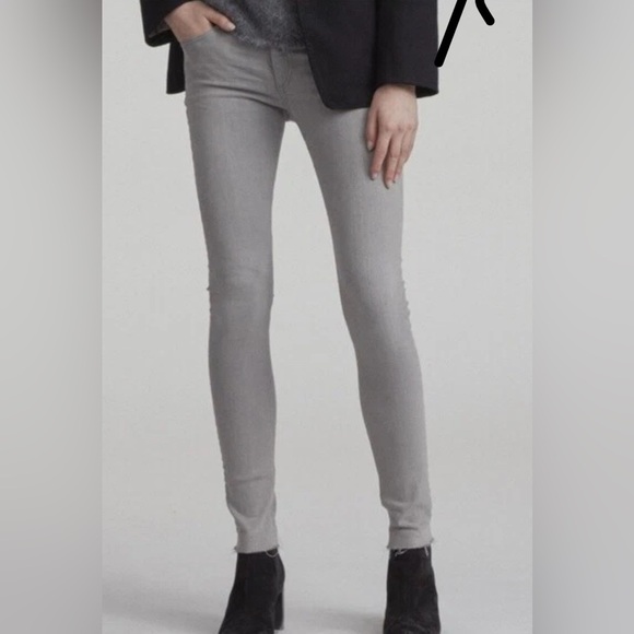 Rag & Bone Ankle Skinny Raw Hem Denim Jeans In Gray Burmese Wash Size 26 City - Picture 1 of 15